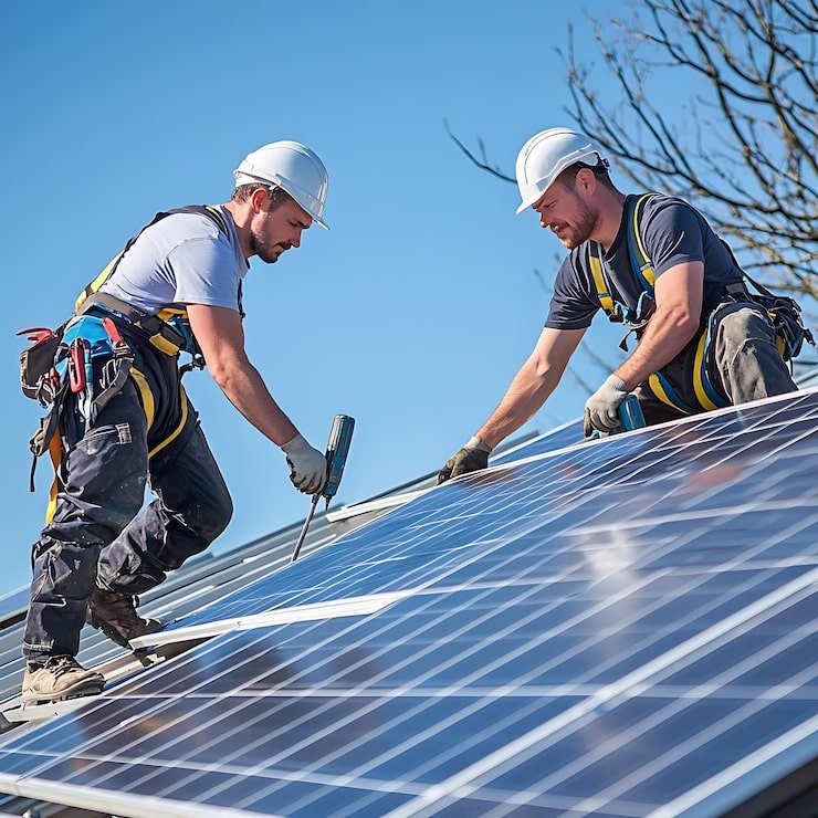 collaborative solar panel installation rooftop sun_886588 60076